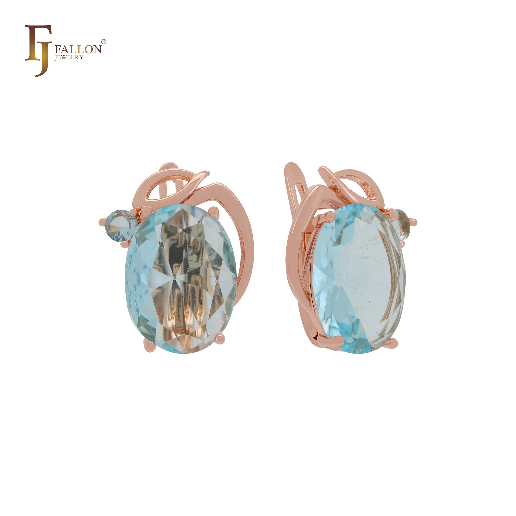 Giant oval big Solitaire white, Orange or lake blue CZ Luxurious Rose Gold Clip-On Earrings