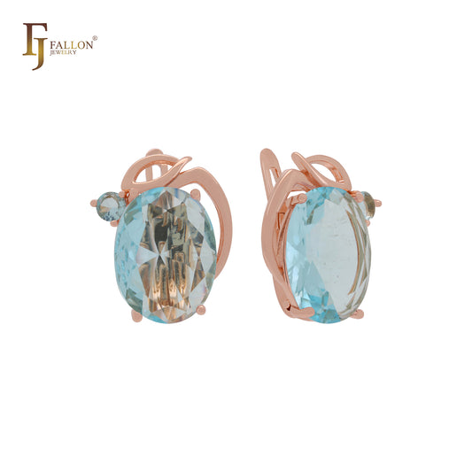 Giant oval big Solitaire white, Orange or lake blue CZ Luxurious Rose Gold Clip-On Earrings