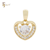 Petit tiny Heart shape halo white CZs 14K Gold Pendant