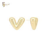 Glossy rounded shaped of V 14K Gold, Rose Gold, White Gold Stud Earrings