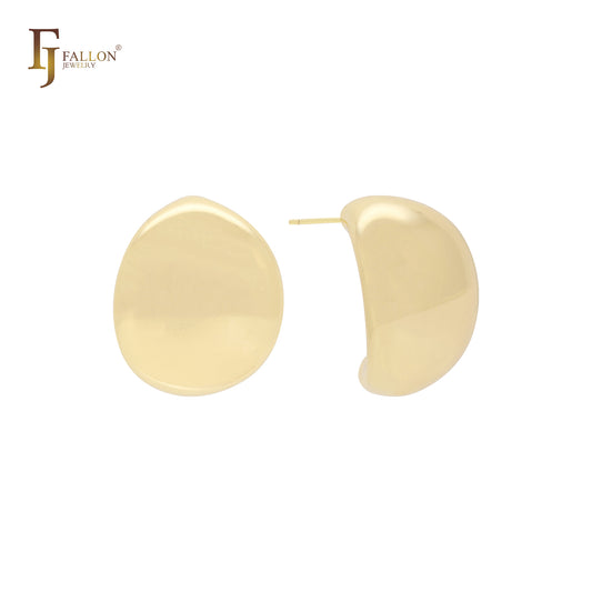 Crescent shaped glossy 14K Gold, Rose Gold, White Gold Stud Earrings