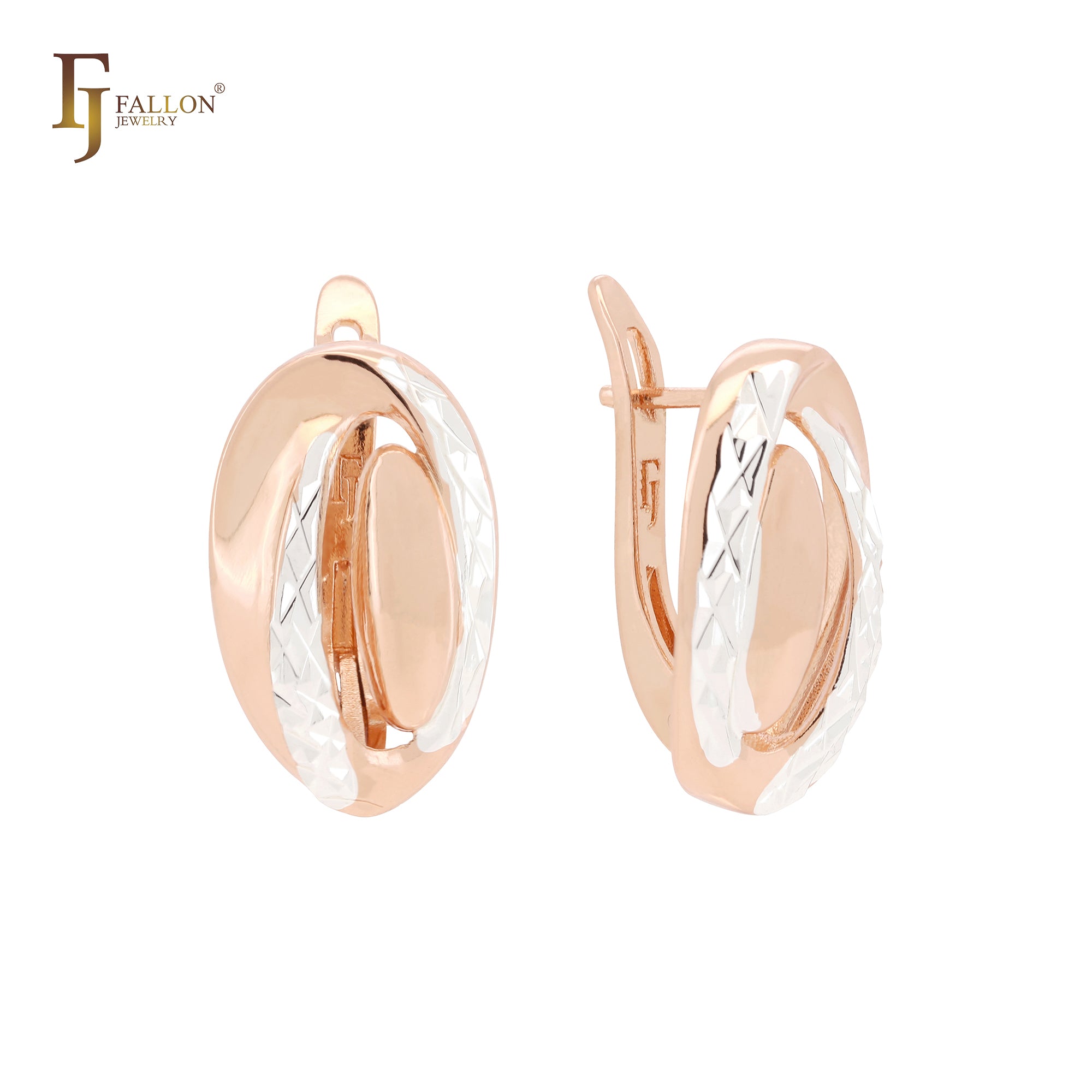 Double Oval crossing Rounded geometric Rose Gold two tone Clip-On Earrings