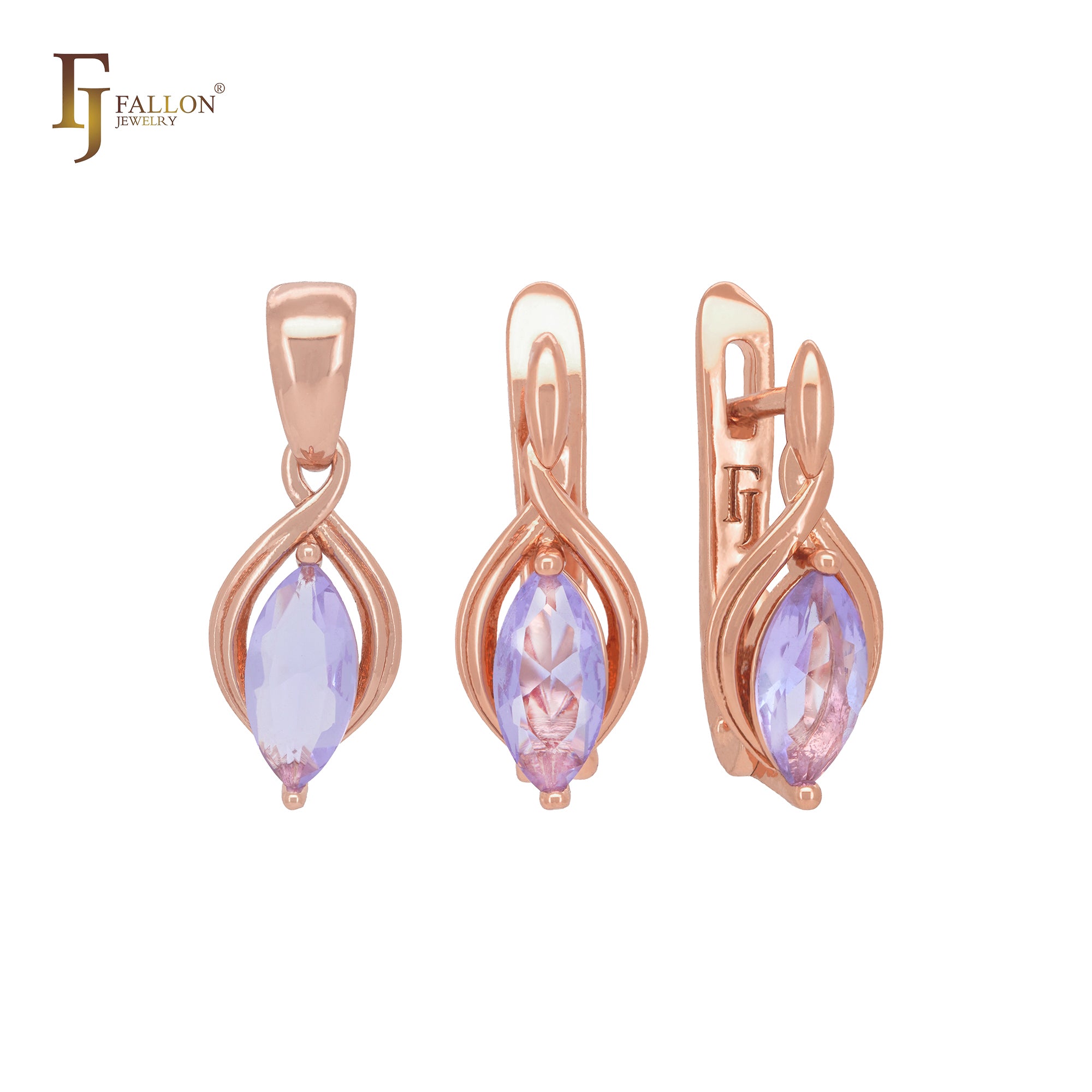 Solitare marquise pink purple Rose Gold Jewelry Set with pendant