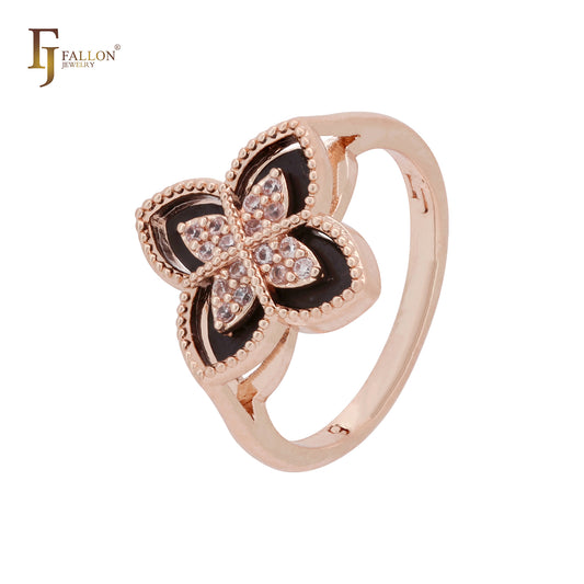 Black and white layered clover 14K Gold, Rose Gold fashion Rings