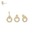 Petit tiny Circular white CZs cluster 14K Gold Jewelry Set with Pendant and Stud Earrings