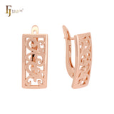 Rectangular wavy cloud filigree Rose Gold Clip-On Earrings