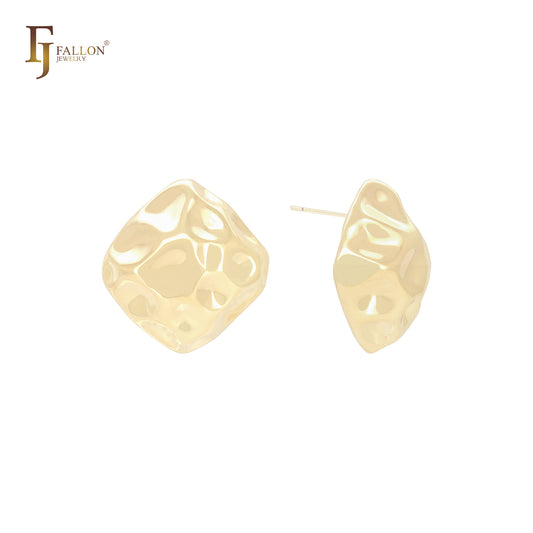 Oval nugget shaped 14K Gold, Rose Gold, White Gold Stud Earrings