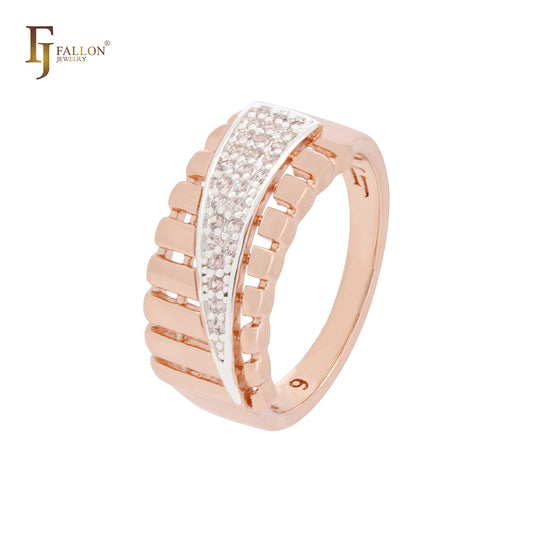 Shutters of Jalousie with white CZs Rose Gold two tone Fashion Rings
