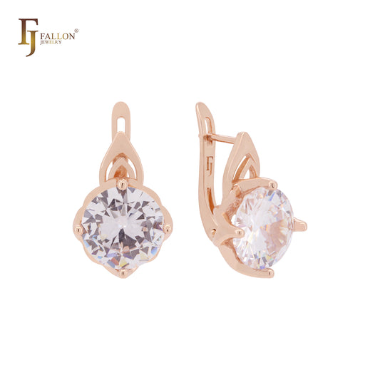 Big Solitaire Round cut white CZ Rose Gold Clip-On Earrings