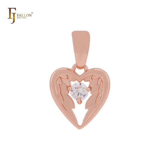 Angel's Wing with heart white CZ Rose Gold Fashion Pendant