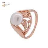 Great leaves of filigree with Pearl Rose Gold Fashion Rings