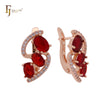 Triple Red CZs with white CZs cluster luxurious Rose Gold Clip-On Earrings