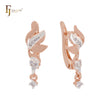 Elegant leaves drop of white CZ Rose Gold two tone Clip-On Earrings