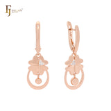 Clover of heart mixed white CZs drop Rose Gold two tone Clip-On Earrings