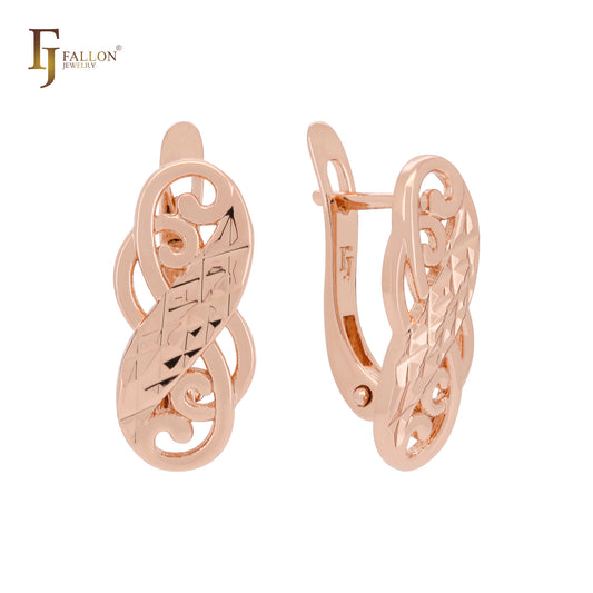 Wavy filigree interlocking Glossy Rose Gold Clip-On Earrings