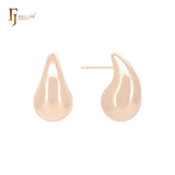 Curved big teardrop shaped 14K Gold, Rose Gold, White Gold Stud Earrings