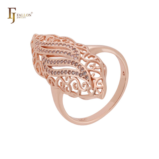 Oval long filigree 14K Gold Fashion Rings