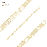 Rhombus textured Figaro link 14K Gold Men's ID Bracelets