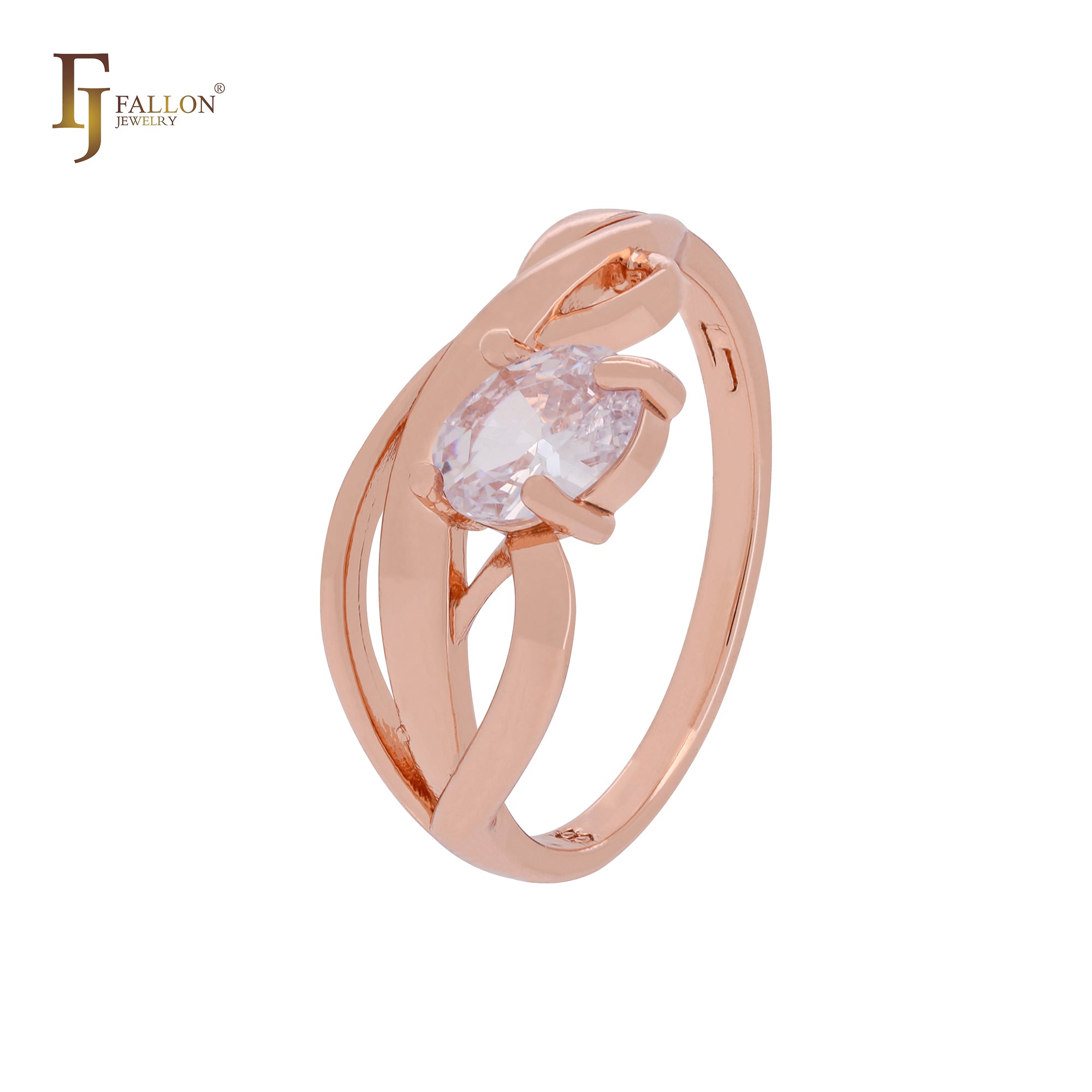 Elegant ribbon of oval white CZ solitaire Rose Gold Fashion Rings