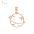 Circular planet of stars and white CZs Rose Gold two tone Pendant