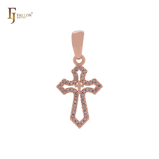 Cross in cross paved white CZs 14K Gold, Rose Gold Cross Pendant