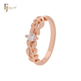 Blooming branch of solitaire white CZ Rose Gold Fashion Rings