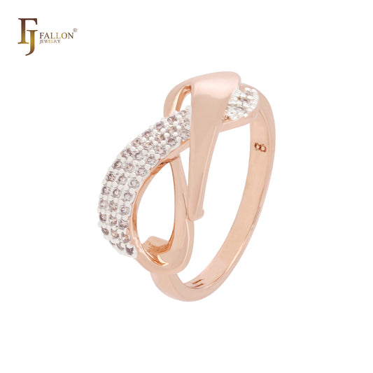 Geometric interlocking ribbon white CZs Rose Gold two tone Fashion Rings