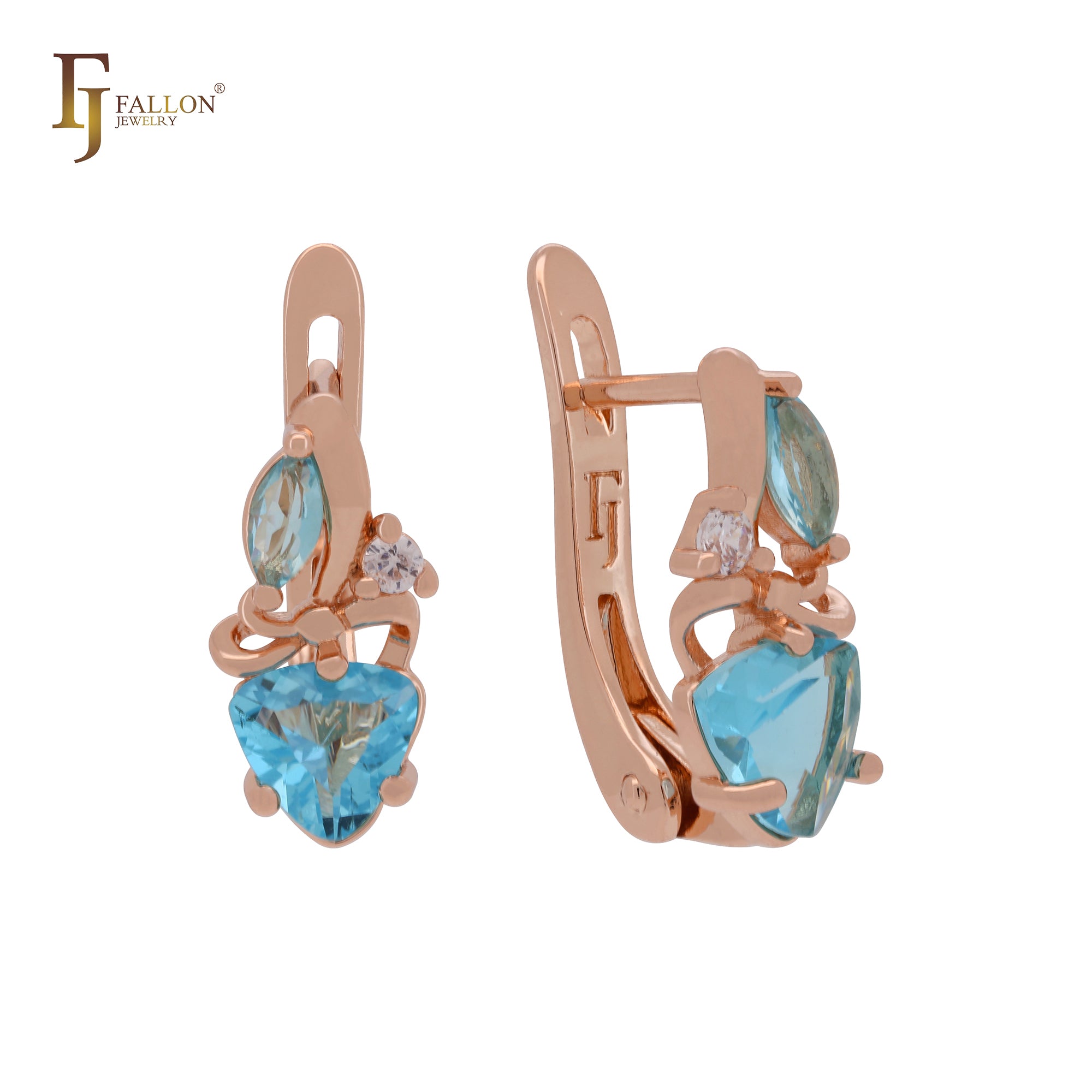 Cluster lake blue CZs Rose Gold Clip-On Earrings