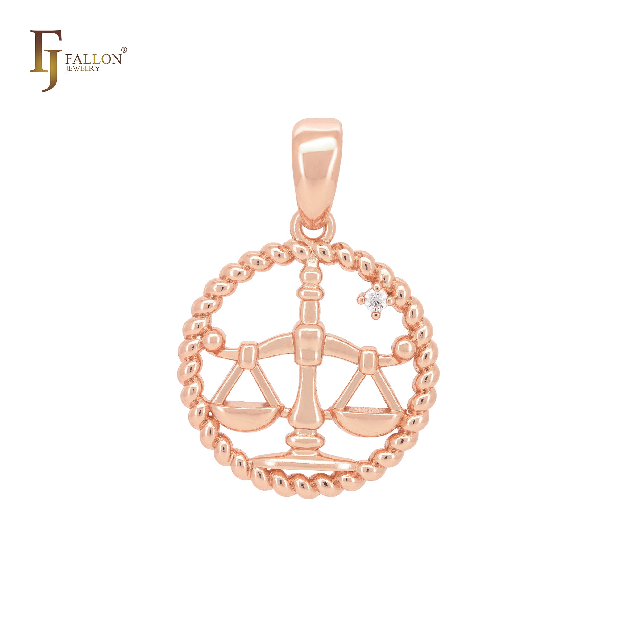 Oval rope of twisted beads circle constellation zodiac Rose Gold Pendant