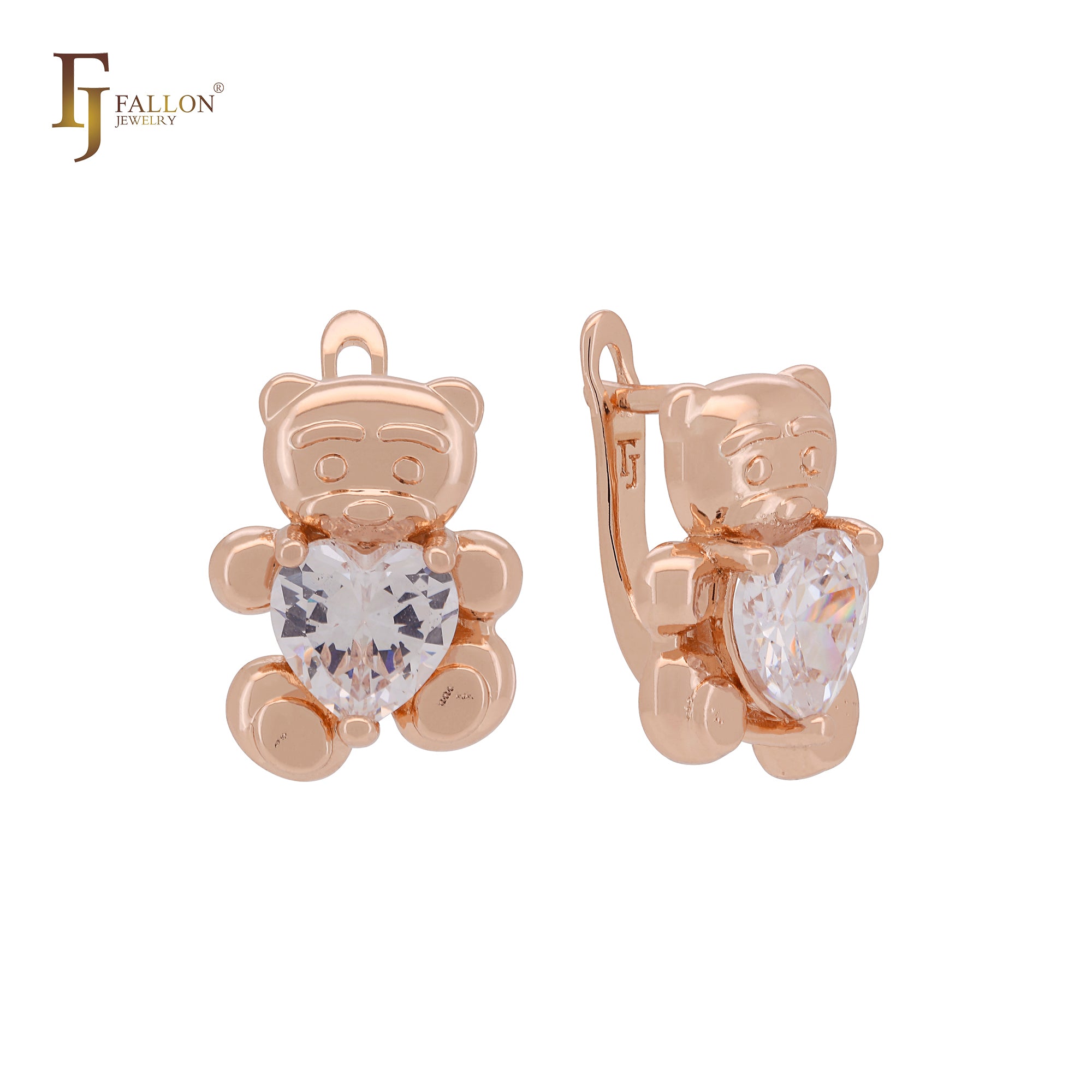 Solitaire heart white CZ bead cuty Rose Gold Child Earrings