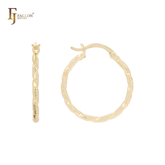 Rope Rhombus Textured 14K Gold, Rose Gold, White Gold Hoop earrings