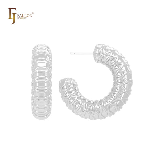 Marquise overlapping shaped tube C Hoop 14K Gold, Rose Gold, White Gold Stud Earrings