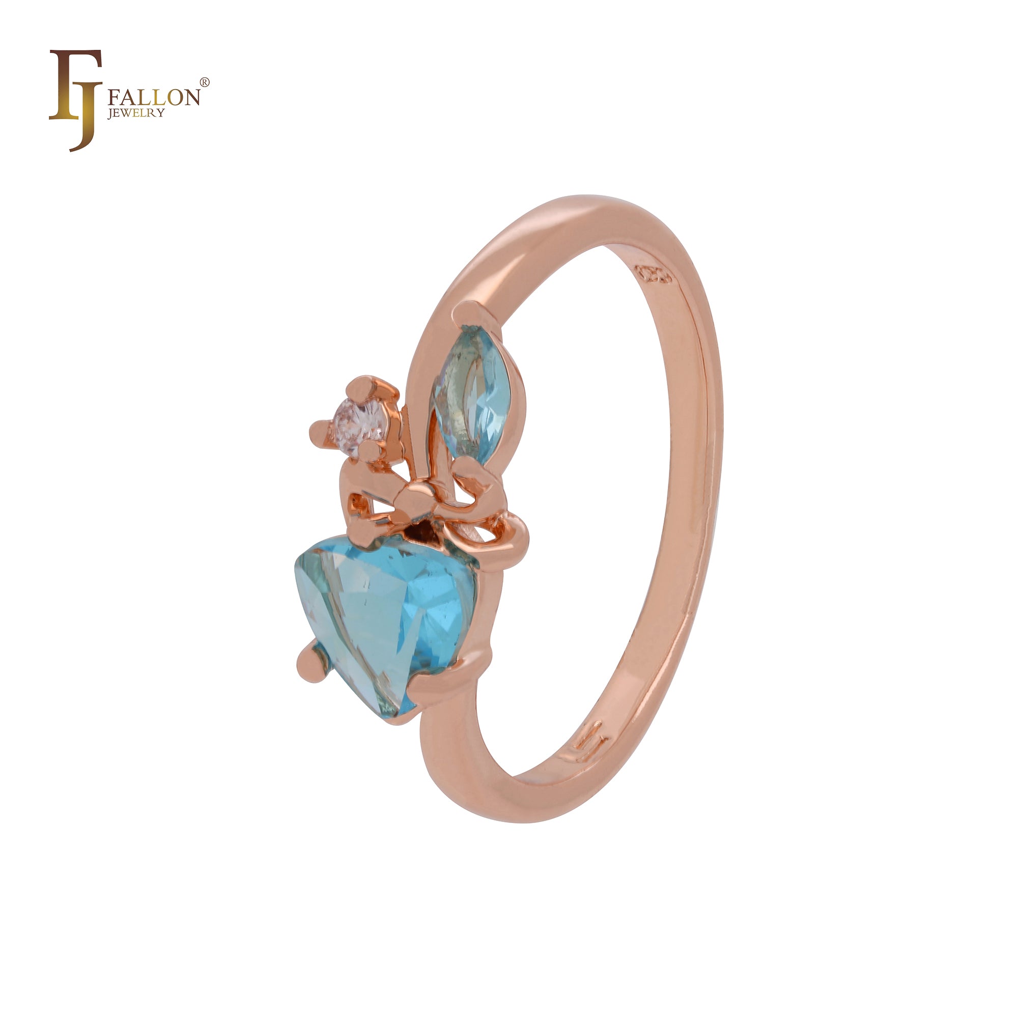 Cluster lake blue CZs Rose Gold Fashion Rings