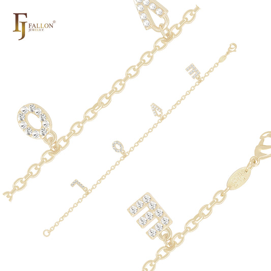 Cluster letters of love white CZs 14K Gold Bracelets