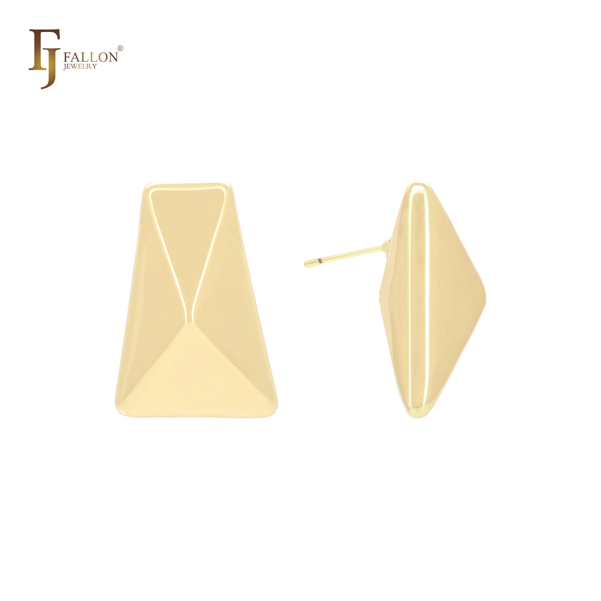 Pendulum octahedral shaped 14K Gold, Rose Gold, White Gold Stud Earrings