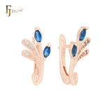 Double Marquise Deep Blue CZs flower 14K Gold, Rose Gold Clip-On Earrings