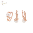 Clawed pearl with white CZs Rose Gold Jewelry Set with Rings