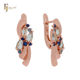 Ribbon flower of white CZs Cluster Rose Gold Clip-On Earrings