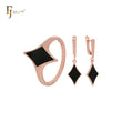 Painted black rhombus Star Rose Gold Jewelry Set with Rings