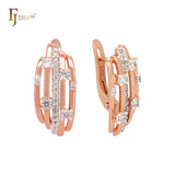 Parallel white CZs cluster geometric Rose Gold Clip-On Earrings