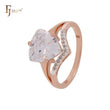 Triangular white CZ with arrow of white CZs Rose Gold two tone Fashion Rings