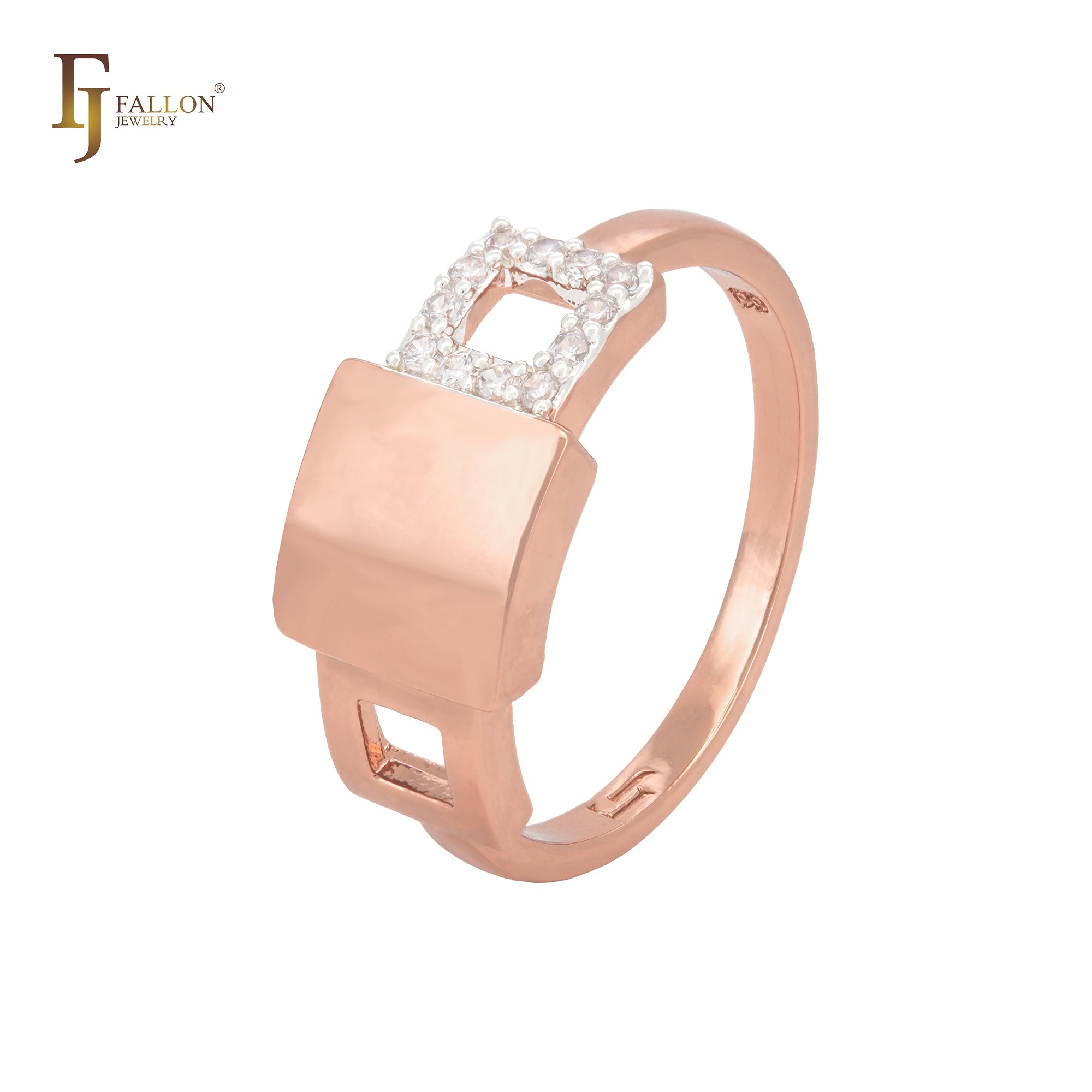 Cube with hollow cube of white CZs Rose Gold Fashion Rings