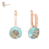 Giant rounded colorful solitaire CZ with white CZs Rose Gold two tone Clip-On Earrings