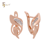 Overlapping twisted leaves of white CZs Rose Gold two tone Clip-On Earrings