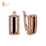 Double row of white CZs and baguette Colorful CZs Rose Gold Clip-On Earrings