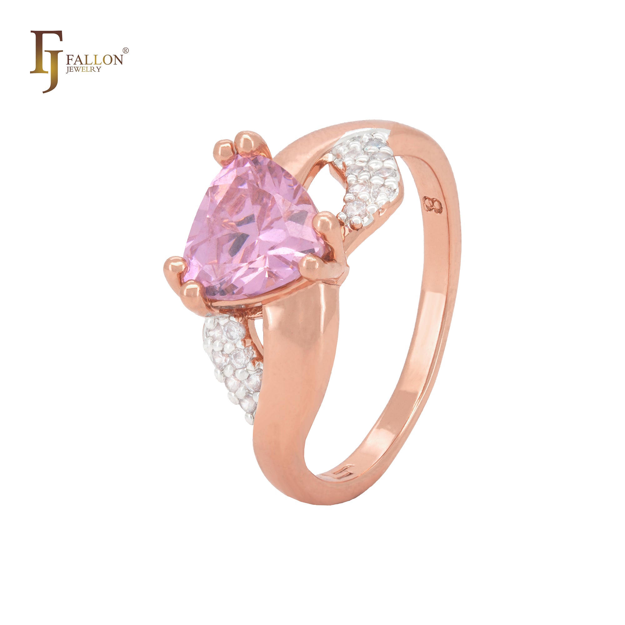 Triangular pinky solitaire CZ with white CZs Rose Gold Fashion Rings