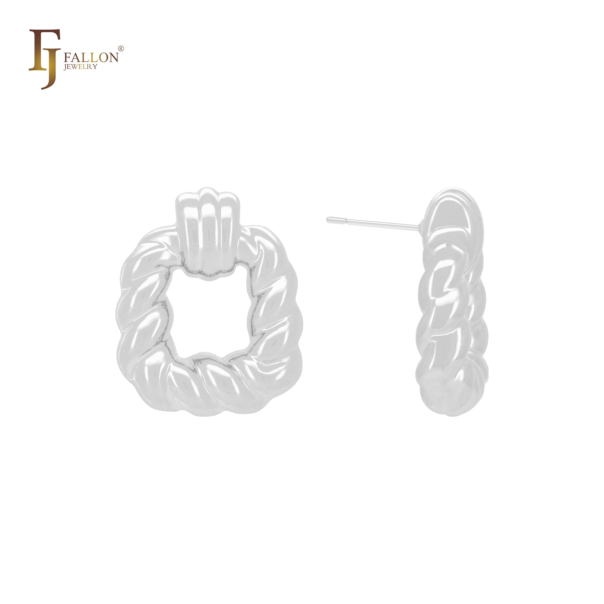 Interlocking spinning rope textured lock shaped 14K Gold, Rose Gold, White Gold Stud Earrings