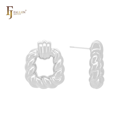 Interlocking spinning rope textured lock shaped 14K Gold, Rose Gold, White Gold Stud Earrings