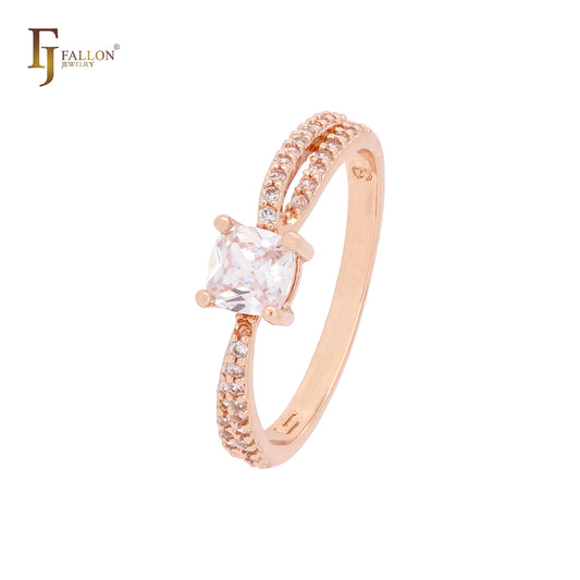 Elegant lock of white CZ and paved white CZs Rose Gold Engagement Rings