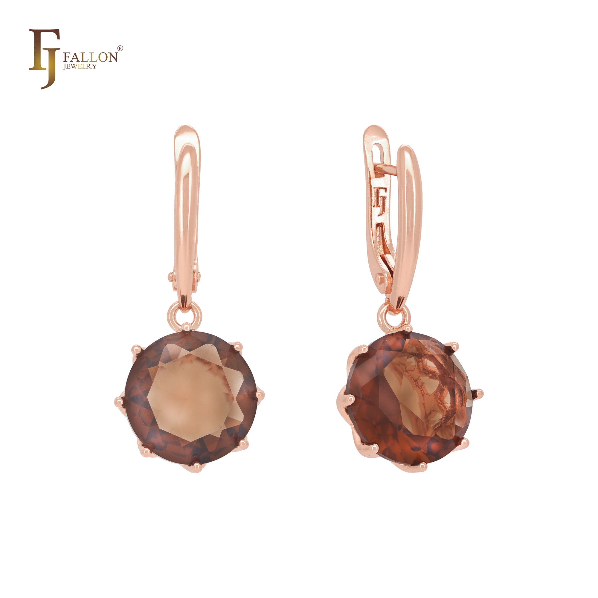 Solitaire big drop colorful clawed CZ Rose Gold Clip-On Earrings